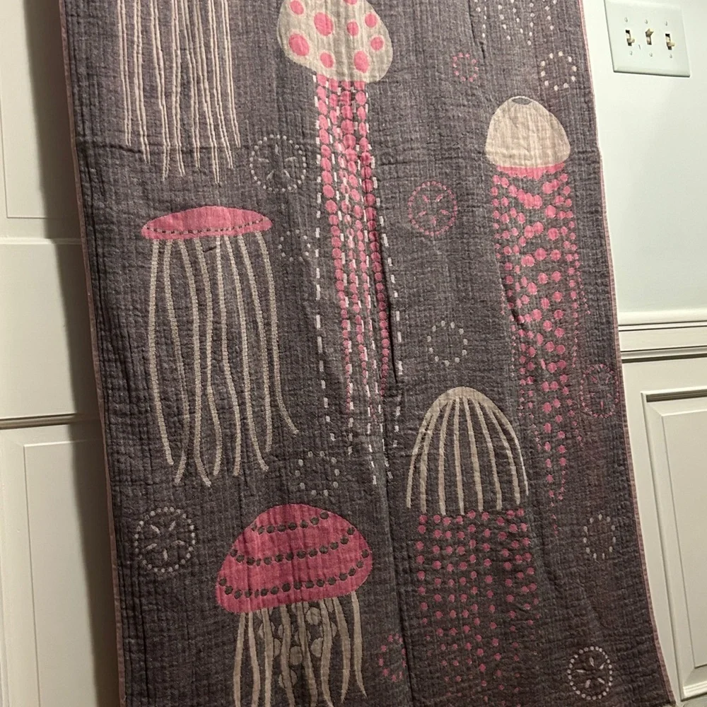 Jellyfish Patterned Throw Tapestry Towel 2 Side Organic Cotton Violet +!Gray NEW